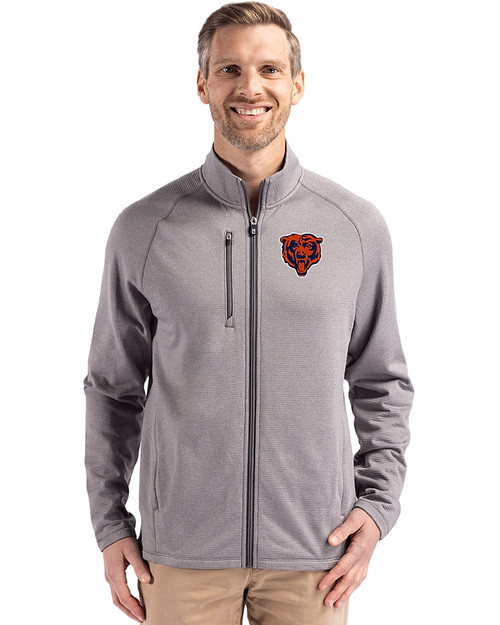 Chicago Bears Historic Cutter & Buck Peshastin Fleece Recycled Mens Full Zip Jacket Elemental Grey Heather Front