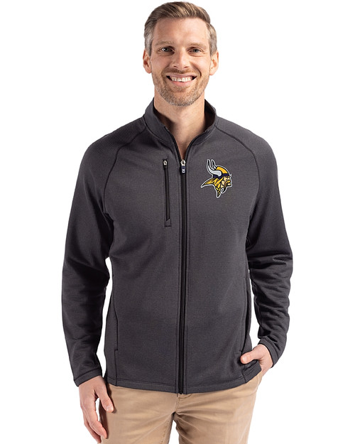 Minnesota Vikings Cutter & Buck Peshastin Fleece Recycled Mens Full Zip Jacket Black Heather Front