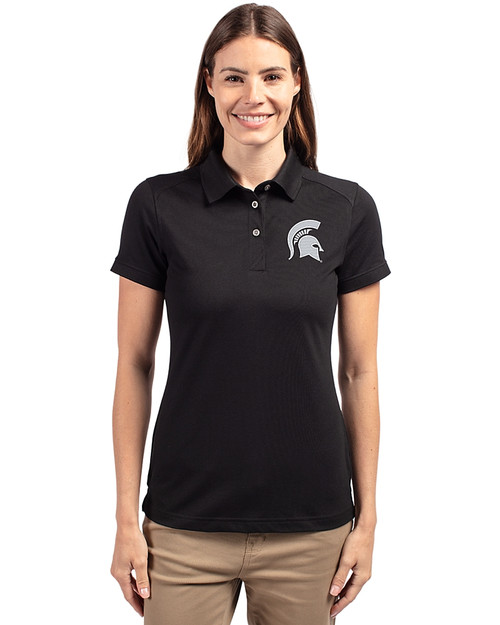 Michigan State Spartans Cutter & Buck Advantage Eco Tri-Blend Pique Womens Polo Black Front