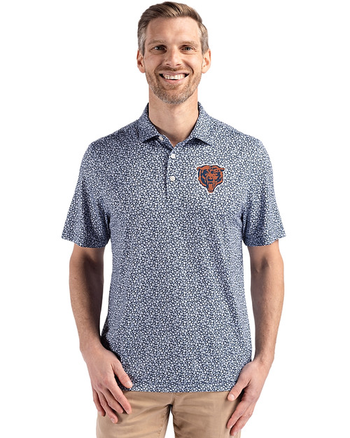 Chicago Bears Historic Cutter & Buck Pike Recycled Flora Print Mens Big & Tall Polo Navy Blue Front