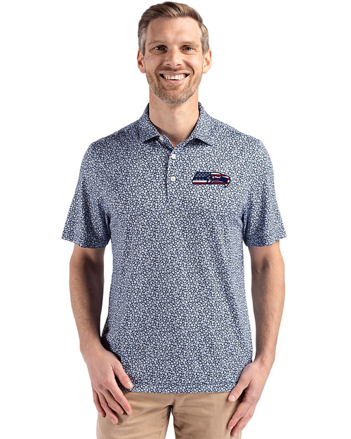 Seattle Seahawks Americana Cutter & Buck Pike Eco Flora Print Recycled Mens Big & Tall Polo Navy Blue Front