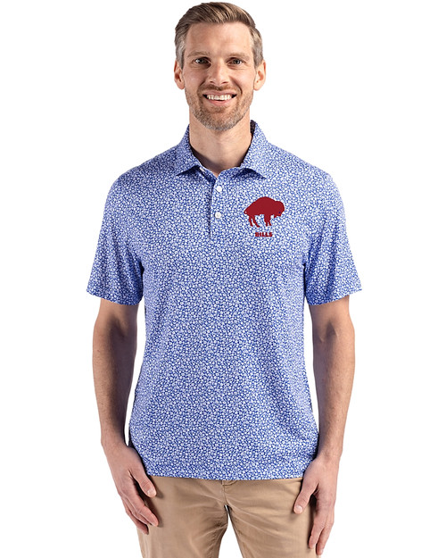 Buffalo Bills Historic Cutter & Buck Pike Eco Flora Print Recycled Mens Polo Chelan Blue Front