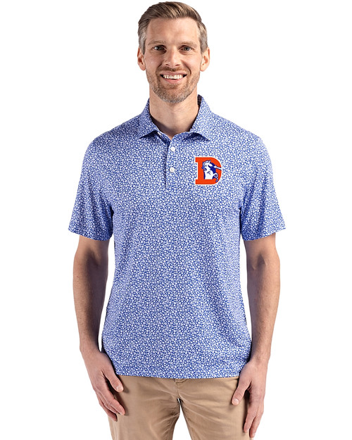 Denver Broncos Historic Cutter & Buck Pike Recycled Flora Print Mens Polo Chelan Blue Front