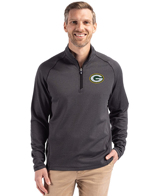 Green Bay Packers Cutter & Buck Peshastin Fleece Recycled Mens Half Zip Pullover Black Heather Front