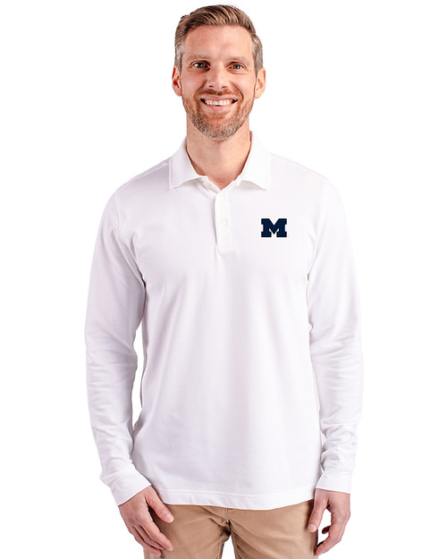 Michigan Wolverines Cutter & Buck Advantage Eco Tri-Blend Pique Mens Big and Tall Long Sleeve Polo WH_PRO_HG 