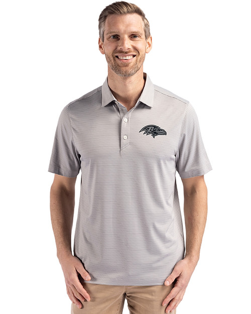 Baltimore Ravens Mono Cutter & Buck Forge Eco Fine Line Stripe Stretch  Recycled Mens Polo POLWH_PRO_HG 