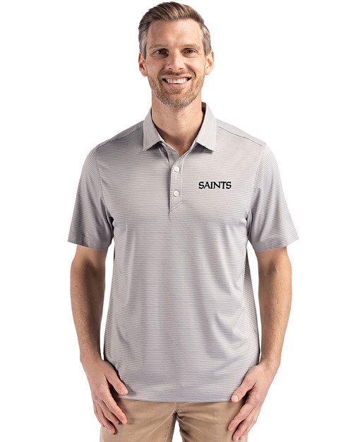 New Orleans Saints Mono Cutter & Buck Forge Eco Fine Line Stripe Stretch  Recycled Mens Polo POLWH_PRO_HG 