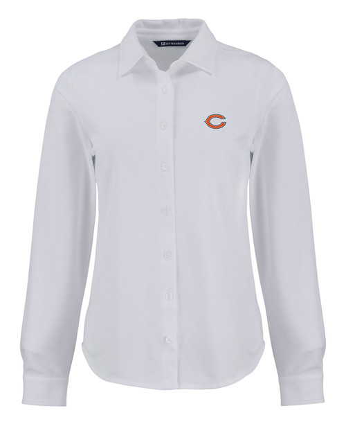 Chicago Bears - Cutter & Buck Advantage Tri-Blend Eco Soft Pique Long Sleeve Knitted Womens Button Down WH_MANN_HG 1