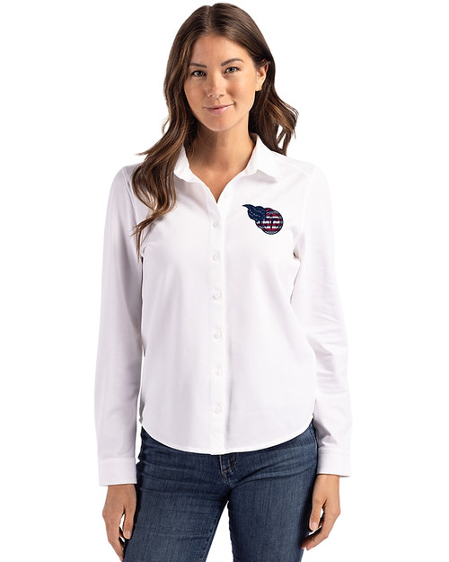 Tennessee Titans Americana Cutter & Buck Advantage Tri-Blend Eco Soft Pique Long Sleeve Knitted Womens Button Up WH_PRO_HG 