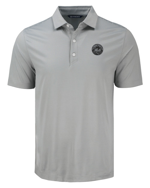 New York Mets Mono Cutter & Buck Forge Eco Fine Line Stripe Stretch  Recycled Mens Polo POLWH_MANN_HG 1