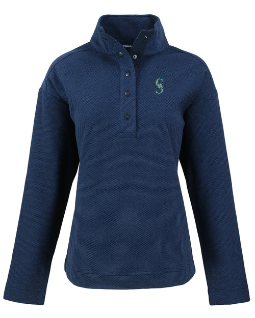 Seattle Mariners Cutter & Buck Hunts Point Eco Textured Fleece Recycled Womens Snap Pullover NVBU_MANN_HG 1