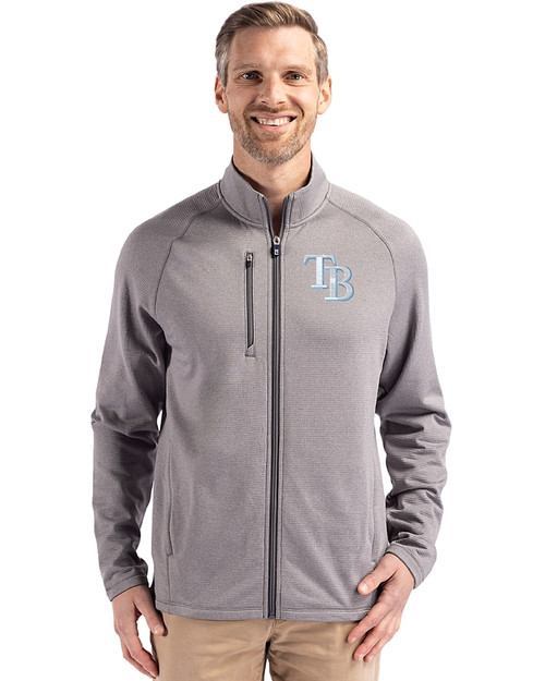 Tampa Bay Rays Cutter & Buck Peshastin Fleece Recycled Mens Full Zip Jacket Elemental Grey Heather Front