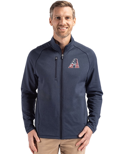 Arizona Diamondbacks Stars & Stripes Cutter & Buck Peshastin Fleece Recycled Mens Full Zip Jacket Navy Blue Heather Front