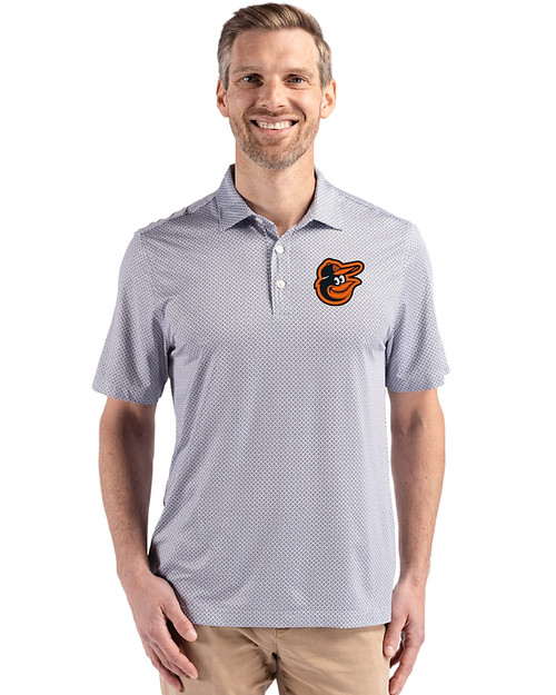 Baltimore Orioles Cutter & Buck Pike Eco Diamond Dot Print Recycled Mens Big & Tall Polo Black Front
