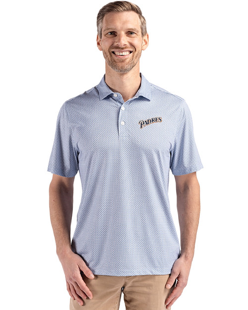 San Diego Padres Cooperstown Cutter & Buck Pike Eco Diamond Dot Print Recycled Mens Big & Tall Polo Navy Blue Front