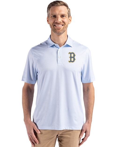 Boston Red Sox City Connect Cutter & Buck Pike Eco Diamond Dot Print Recycled Mens Polo Atlas Light Blue Front