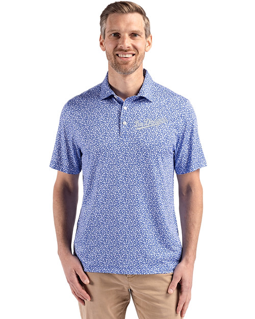 Los Angeles Dodgers City Connect Cutter & Buck Pike Eco Flora Print Recycled Mens Polo Chelan Blue Front