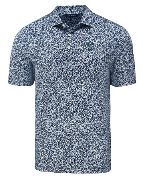 Seattle Mariners Cutter & Buck Pike Eco Flora Print Mens Polo NVBU_MANN_HG 1
