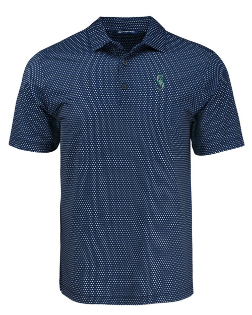 Seattle Mariners Cutter & Buck Pike Eco Shadow Check Print Recycled Mens Big & Tall Polo NVBU_MANN_HG 1