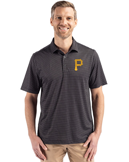 Pittsburgh Pirates Cutter & Buck Pike Eco Shadow Check Print Recycled Mens Big & Tall Polo Black Front