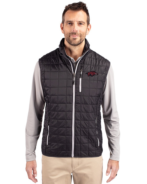 Arkansas Razorbacks Cutter & Buck Rainier PrimaLoft® Mens Big and Tall Eco Insulated Full Zip Puffer Vest Black Front