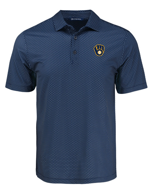 Milwaukee Brewers Cutter & Buck Pike Eco Shadow Check Print Recycled Mens Polo NVBU_MANN_HG 1