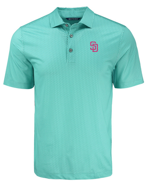 San Diego Padres City Connect Cutter & Buck Pike Eco Shadow Check Print Recycled Mens Polo FRM_MANN_HG 1