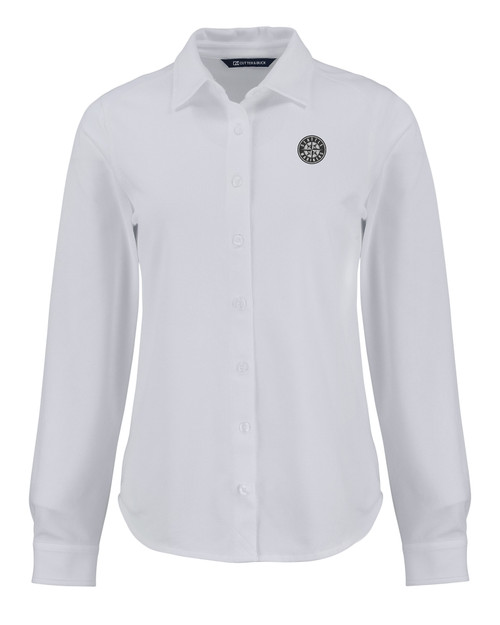 Seattle Mariners Mono Cutter & Buck Advantage Tri-Blend Eco Soft Pique Long Sleeve Knitted Womens Button Down WH_MANN_HG 1