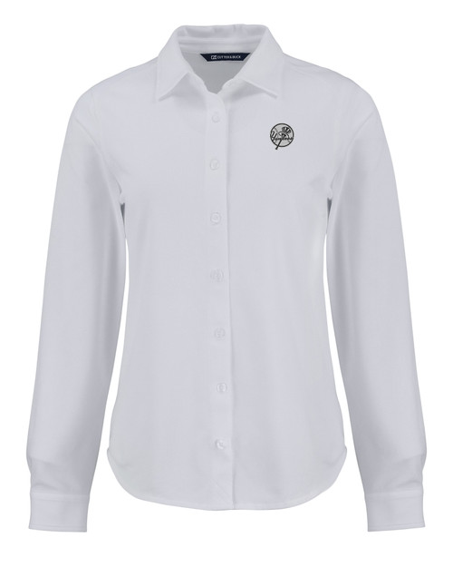 New York Yankees Mono Cutter & Buck Advantage Tri-Blend Eco Soft Pique Long Sleeve Knitted Womens Button Down WH_MANN_HG 1