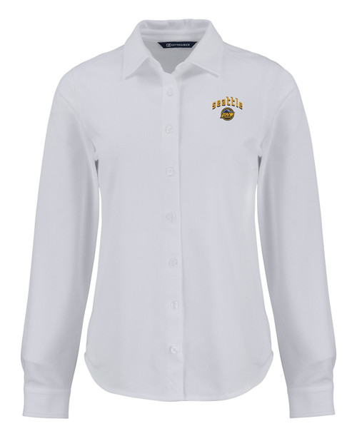 Seattle Mariners City Connect Cutter & Buck Advantage Tri-Blend Eco Soft Pique Long Sleeve Knitted Womens Button Down WH_MANN_HG 1