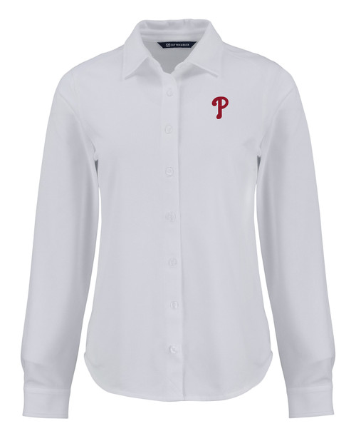 Philadelphia Phillies Cutter & Buck Advantage Tri-Blend Eco Soft Pique Long Sleeve Knitted Womens Button Down WH_MANN_HG 1