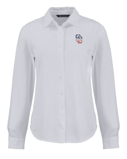 San Diego Padres Stars & Stripes Cutter & Buck Advantage Tri-Blend Eco Soft Pique Long Sleeve Knitted Womens Button Down WH_MANN_HG 1