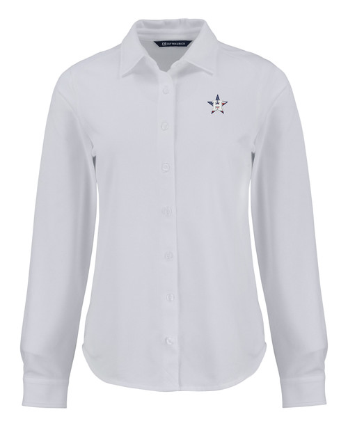 Houston Astros Stars & Stripes Cutter & Buck Advantage Tri-Blend Eco Soft Pique Long Sleeve Knitted Womens Button Down WH_MANN_HG 1
