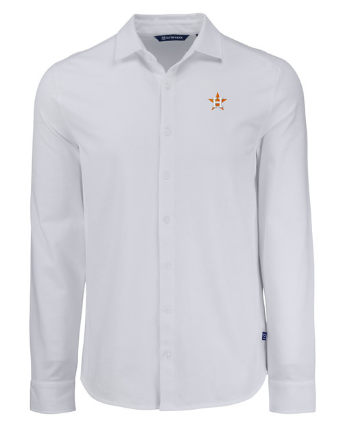 Houston Astros Cutter & Buck Advantage Tri-Blend Eco Soft Pique Long Sleeve Knitted Mens Button Down WH_MANN_HG 1