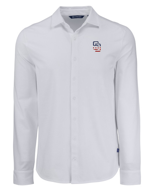 San Diego Padres Stars & Stripes Cutter & Buck Advantage Tri-Blend Eco Soft Pique Long Sleeve Knitted Mens Button Down WH_MANN_HG 1
