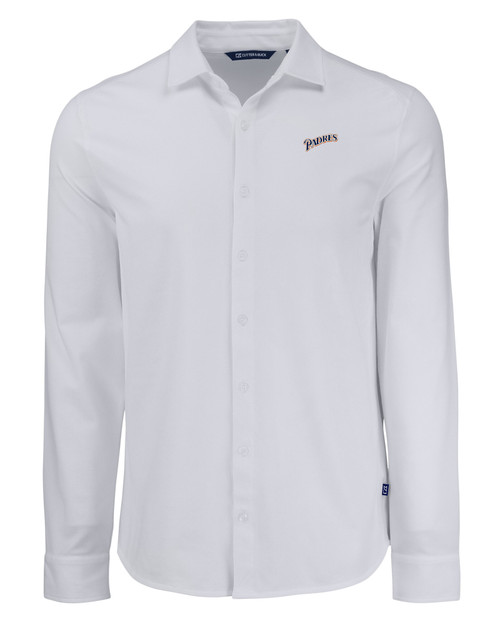 San Diego Padres Cooperstown Cutter & Buck Advantage Tri-Blend Eco Soft Pique Long Sleeve Knitted Mens Button Down WH_MANN_HG 1