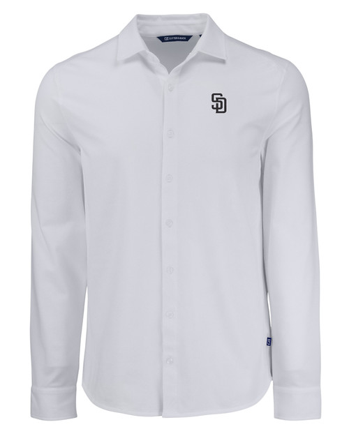 San Diego Padres Cutter & Buck Advantage Tri-Blend Eco Soft Pique Long Sleeve Knitted Mens Button Down WH_MANN_HG 1