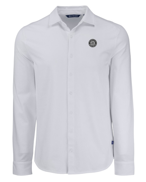Seattle Mariners Mono Cutter & Buck Advantage Tri-Blend Eco Soft Pique Long Sleeve Knitted Mens Button Down WH_MANN_HG 1