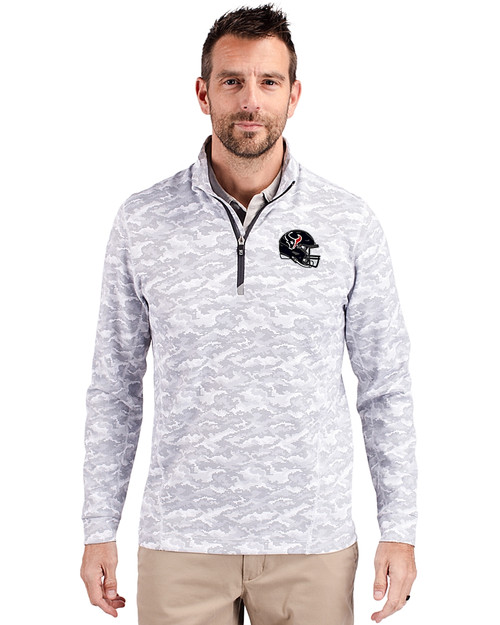 Houston Texans NFL Helmet Cutter & Buck Traverse Stretch Eco Camo Print Quarter Zip Mens Big and Tall Pullover Charcoal Front