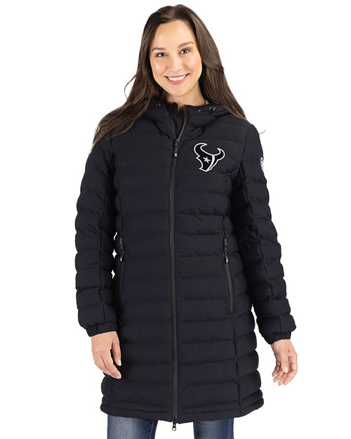 Houston Texans Mono - Cutter & Buck Mission Ridge Repreve Eco Insulated Womens Long Puffer Jacket Black Front