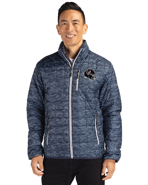 Houston Texans NFL Helmet Cutter & Buck Rainier PrimaLoft® Mens Eco Insulated Full Zip Printed Puffer Jacket Dark Navy Front