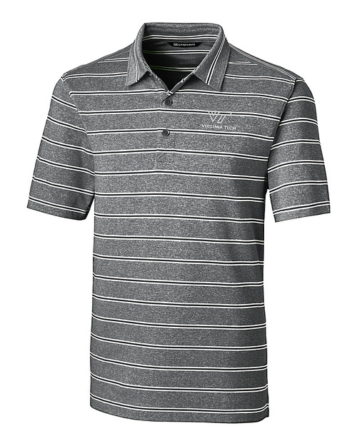 Virginia Tech Hokies Cutter & Buck Forge Epic Confidence Recycled Heathered Stripe Stretch Mens Polo Black Mannequin