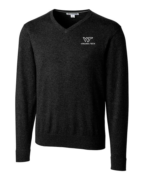 Virginia Tech Hokies Cutter & Buck Lakemont Tri-Blend Mens V-Neck Pullover Sweater Black Mannequin