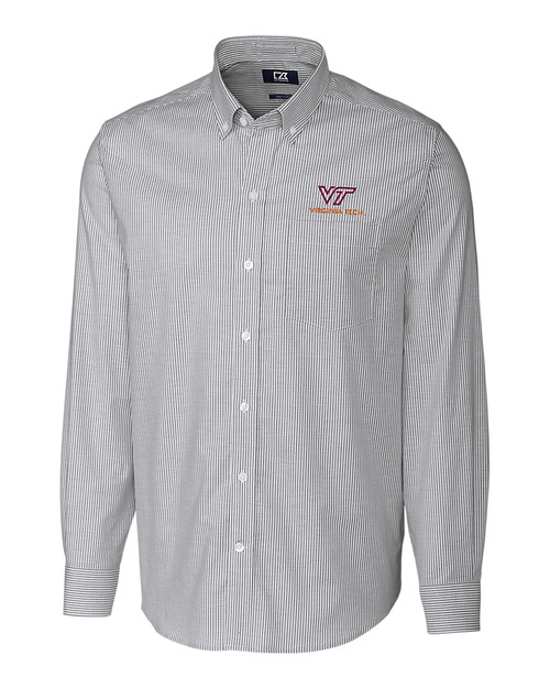 Virginia Tech Hokies Cutter & Buck Stretch Oxford Stripe Mens Long Sleeve Dress Shirt CC_MANN_HG 