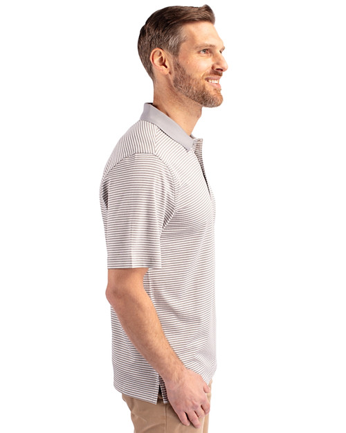 Kansas Jayhawks Cutter & Buck Forge Tonal Stripe Stretch Mens Big and Tall Polo Polished Medium Gray Side
