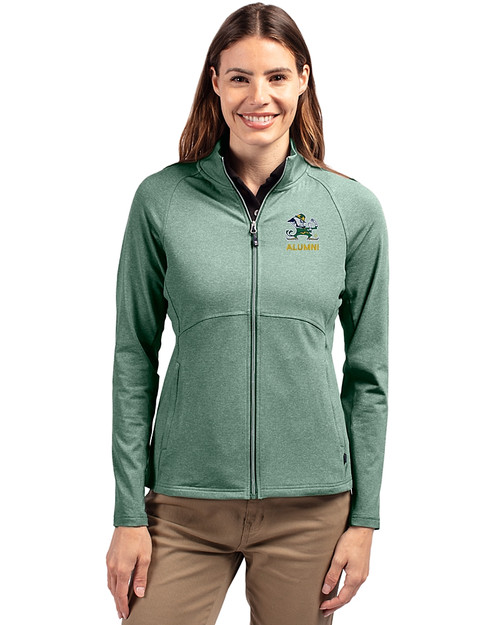 Notre Dame Fighting Irish Alumni - Cutter & Buck Adapt Eco Knit Heather Recycled Womens Full Zip Hunter Heather Front