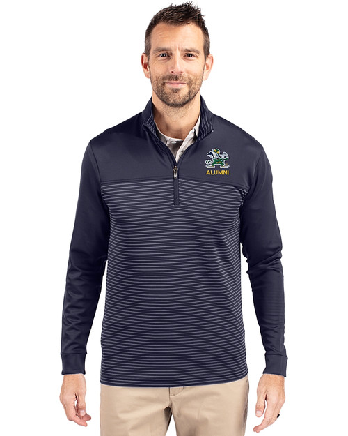 Notre Dame Fighting Irish Alumni - Cutter & Buck Traverse Stretch Eco Stripe Quarter Zip Mens Big and Tall Pullover Liberty Navy Front