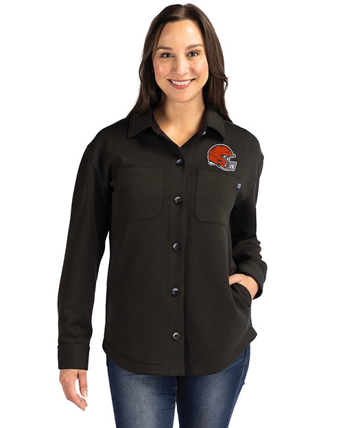 Cleveland Browns Helmet Cutter & Buck Roam Epic Versatility Recycled Womens Shirt Jacket Black Front