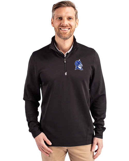 Duke Blue Devils - Cutter & Buck Traverse Stretch Eco Quarter Zip Mens Big and Tall Pullover Black Front