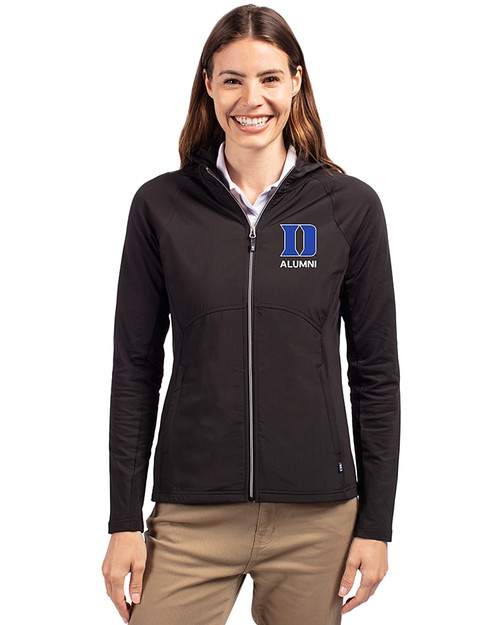 Duke Blue Devils Alumni Cutter & Buck Adapt Eco Knit Hybrid Recycled Womens Full Zip Jacket Black Front